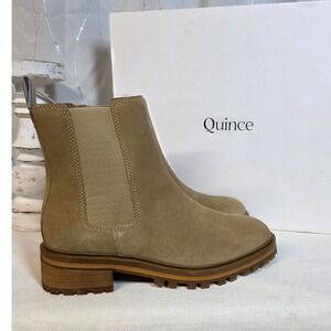 Quince Suede Chelsea Boots Women's Size 5 Lug Sole Ankle Booties Tan